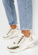 Moda i Uroda OUTLET - Beżowe Sznurowane Sneakersy na Grubej Podeszwie z Błyszczącymi Wstawkami i Suwakiem Revilinsa - miniaturka - grafika 1