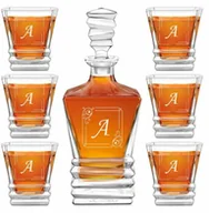 Karafki - Karafka geometric z 6 szklankami i grawerowanym inicjałem - miniaturka - grafika 1