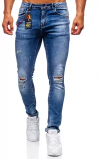Spodnie męskie - Granatowe jeansowe spodnie męskie slim fit Denley 85005S0 - grafika 1