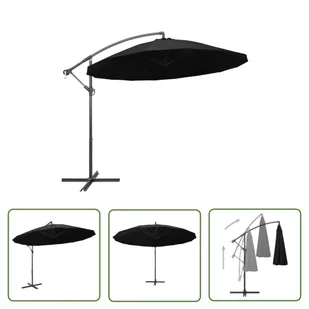 The Living Store Parasol ogrodowy - wiszący - czarny - 3 m - słupek aluminiowy - Parasol - Parasole ogrodowe - miniaturka - grafika 1