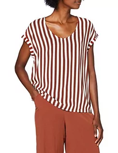 Bluzki damskie - TOM TAILOR Denim Damski Wzorzysta bluzka tunika z krótkim rękawem 1020980, 24350 - Rust White Vertical Stripe, S - grafika 1
