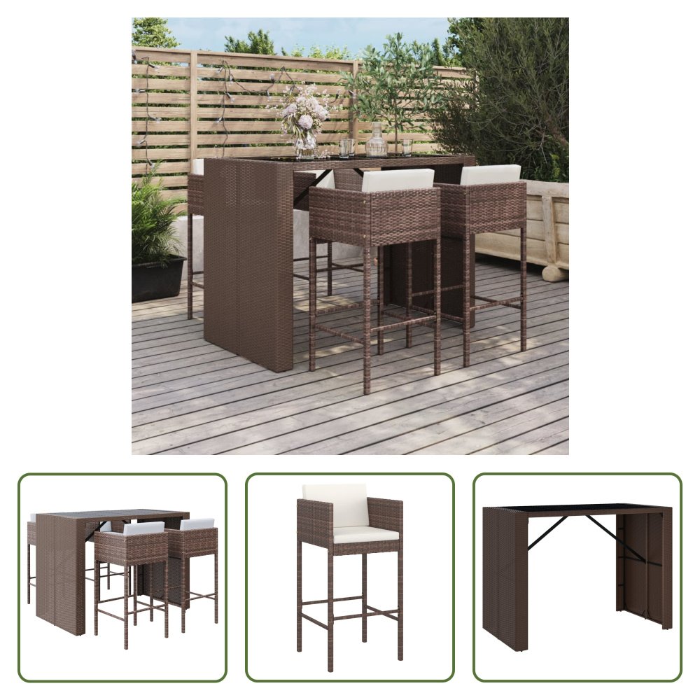 The Living Store 5-częściowy ogrodowy zestaw barowy z poduszkami z brązowego polirattanu
