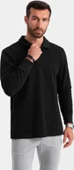 Bluzy męskie - Ombre Bluza męska z kołnierzykiem polo ze strukturalnej dzianiny - czarna V8 OM-SSNZ-0149 S - miniaturka - grafika 1