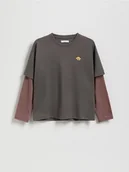 Bluzki dla dziewczynek - Reserved - Bawełniana bluzka z naszywką - ciemnoszary - miniaturka - grafika 1