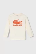 Bluzki dla dziewczynek - Lacoste longsleeve bawełniany dziecięcy kolor beżowy z nadrukiem - miniaturka - grafika 1
