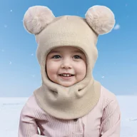 Czapki dla dzieci - TEMU ELAVEROMO Dziecięca Czapka Zimowa - Miękki, Elastyczny Beanie z Podwójnymi Uszami Pomponowymi, Ciepła na Zimne Pogody dla Chłopców i Dziewczynek - miniaturka - grafika 1