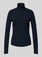 Bluzki damskie - Bluzka z długim rękawem o kroju slim fit z golfem - miniaturka - grafika 1