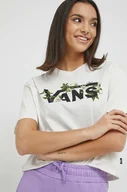 Koszulki sportowe damskie - Vans t-shirt bawełniany kolor beżowy - miniaturka - grafika 1
