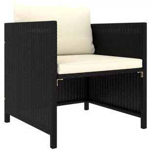 vidaXL Fotel ogrodowy z poduszkami rattan PE czarny 313510 - Fotele i krzesła ogrodowe - miniaturka - grafika 1