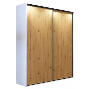 Szafa przesuwna biała + dąb artisan + czarne paski G6-D89 - Szafy - miniaturka - grafika 1