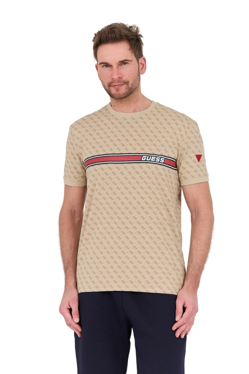 GUESS Beżowy męski t-shirt Jamey S