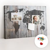 Tablice i flipcharty - Szkolna Tablica korkowa 60x40 cm, Kolorowe Pinezki, wzór Świat na deskach - miniaturka - grafika 1