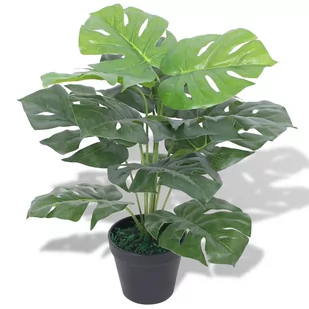 vidaXL Sztuczna monstera z doniczką, 45 cm, zielona - Sztuczne kwiaty - miniaturka - grafika 1