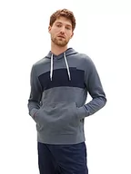 Bluzy męskie - TOM TAILOR Męska bluza z kapturem Colorblock o wyglądzie spacedye, 32437-dusty Dark Teal Spacedye, XXL - miniaturka - grafika 1