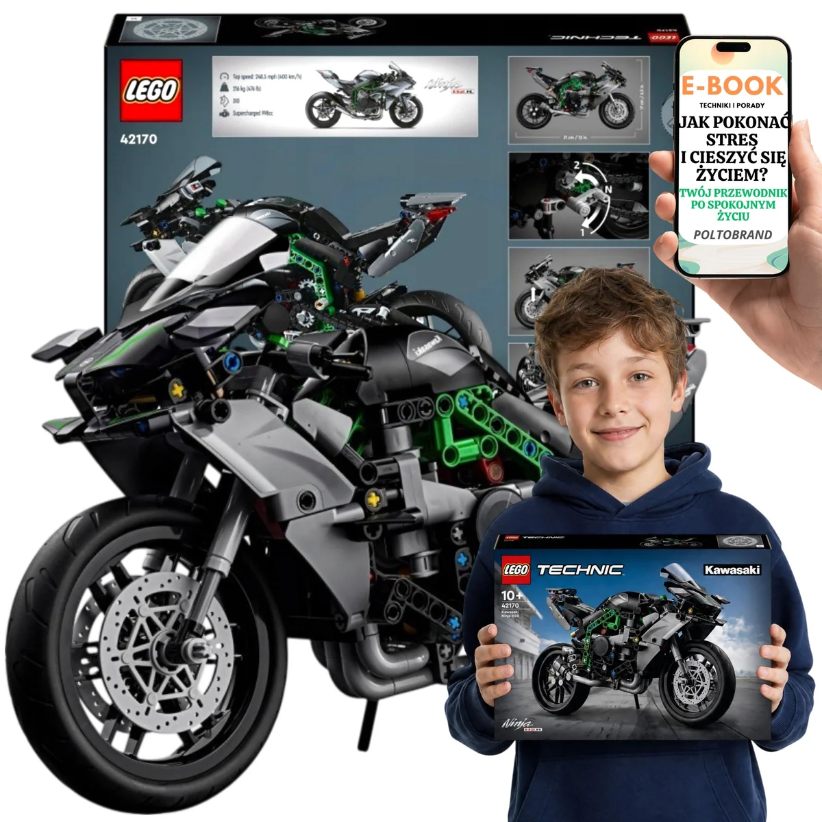 LEGO TECHNIC Motocykl Kawasaki Ninja H2R LEGO Dla Syna i Córki 42170 643 el. wysokość 9 cm Na Dzień Dziecka Urodziny
