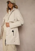 Kurtki damskie - Jasnobeżowa Kurtka Typu Parka z Kapturem o Klasycznym Kroju Tulania - miniaturka - grafika 1