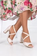 Sandały damskie - Sandały Sergio Leone na słupku z zakrytą piętą paski na krzyż perła beżowe SK865-N - miniaturka - grafika 1