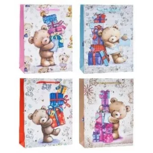 Torebka Pop-Up 3D Miś 18x24x8cm mix ROZETTE - Opakowania i torebki na prezenty - miniaturka - grafika 1