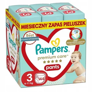 PAMPERS PREMIUM PANTS Pieluchomajtki Rozmiar 3 Zestaw 144 sztuk na miesiąc - Pieluchy - miniaturka - grafika 1