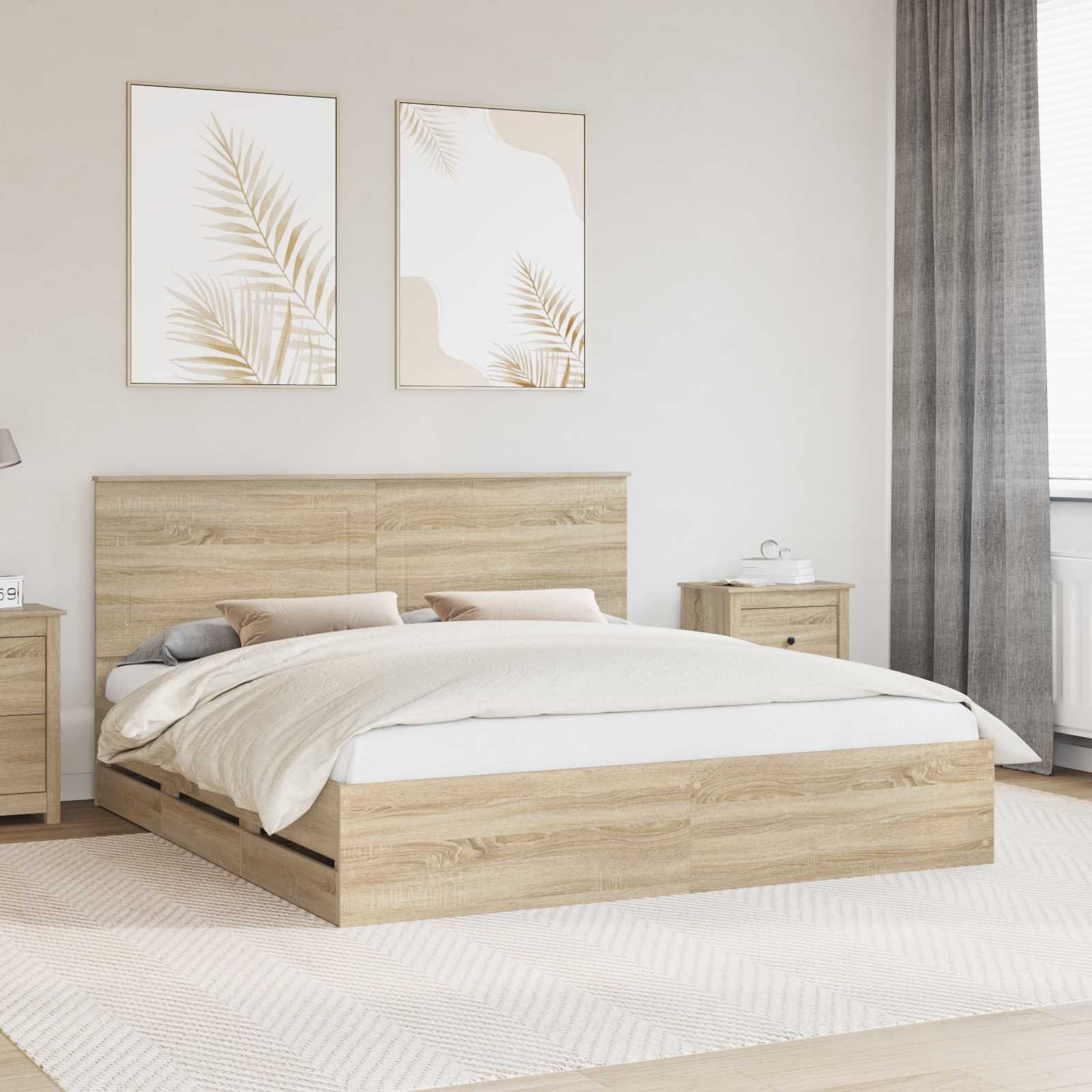 vidaXL Ramka łóżka Dąb Sonoma 200 x 200 cm Drewno inżynieryjne