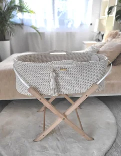 Kosz Mojżesza BOHO Handmade ze stojakiem - śmietanka - Łóżeczka i kojce - miniaturka - grafika 1