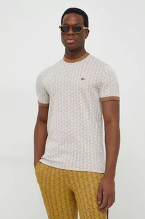 Koszulki męskie - Lacoste t-shirt bawełniany męski kolor beżowy wzorzysty - grafika 1