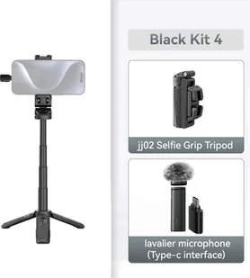 Statyw selfie stick, wszechstronność 3 w 1, pilot zdalnego sterowania 10 m, czarny mikrofon typu C w zestawie - Selfie stick - miniaturka - grafika 1