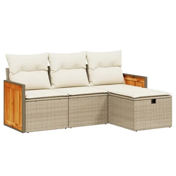 Zestaw wypoczynkowy rattanowy 4-elementowy 55x62x69cm beżowy