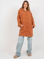 Płaszcze damskie - Płaszcz ciemny pomarańczowy casual przejściowy rękaw długi długość przed kolano kieszenie guziki - miniaturka - grafika 1
