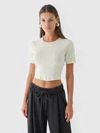 Koszulki i topy damskie - Crop top slim gładki damski 4F 4FRAW24TTSHF2581-47S Zielony - miniaturka - grafika 1