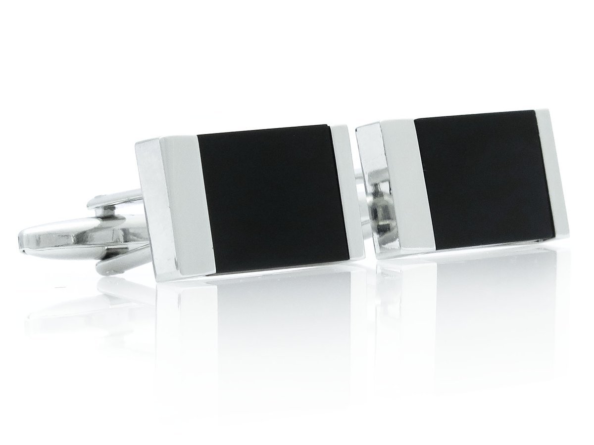 Srebrno-czarne prostokątne spinki do mankietów A260