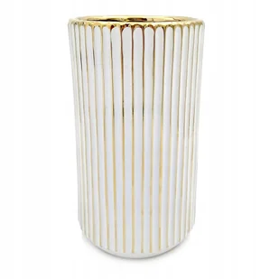 Wazon Ceramiczny Nowoczesny Na Kwiaty Srebrny 23 Cm Wysoki Glamour Biały Złoty - Wazony i flakony - miniaturka - grafika 1