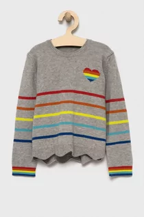 Swetry dla dziewczynek - United Colors of Benetton sweter dziecięcy kolor szary lekki - grafika 1