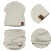 Czapki damskie - KOMPLET DZIECIĘCY BAWEŁNIANY CZAPKA KOMIN NA JESIEŃ ZIMĘ BEŻOWY 48-52 - miniaturka - grafika 1