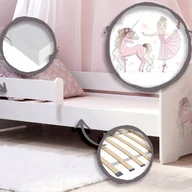 Łóżka dla dzieci i młodzieży - Białe Łóżko Dziecięce 140x70 cm z Motywem Dziewczynki z Jednorożcem i Barierką – W Zestawie Materac Piankowy, Wymiary: 144 x 77 x 56 cm - miniaturka - grafika 1