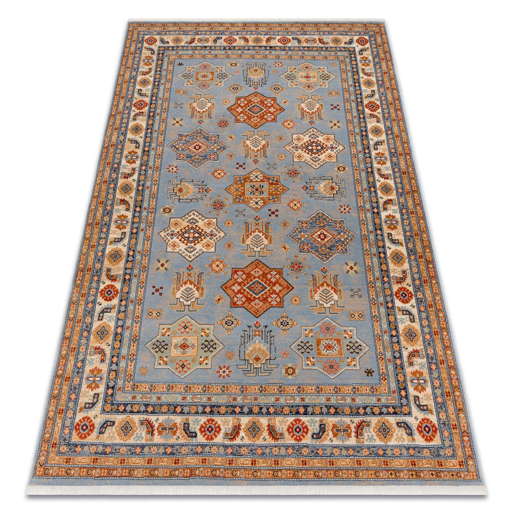 Dywan KESHAN Frędzle, Ramka orientalny 7683/53544 beż / niebieski wielokolorowy 200x290 cm