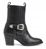 Botki damskie - Pepe Jeans Czarne Botki na Słupku z Klamrą Skórzane 37 Awe - miniaturka - grafika 1