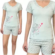 Piżamy damskie - Piżama damska krótkie spodenki niebieska serduszka S/M - miniaturka - grafika 1