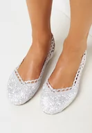 Baleriny - Srebrne Koronkowe Balerinki Wsuwane Treada - miniaturka - grafika 1