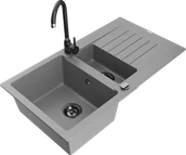 Zlewozmywaki z baterią - Mexen Matias zlewozmywak granitowy 1,5-komorowy z ociekaczem i baterią kuchenną Telma, szary - 6502-71-670200-70-B - miniaturka - grafika 1