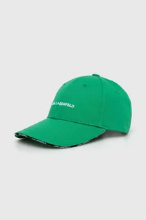 Czapki damskie - Karl Lagerfeld czapka z daszkiem bawełniana kolor zielony z aplikacją - grafika 1