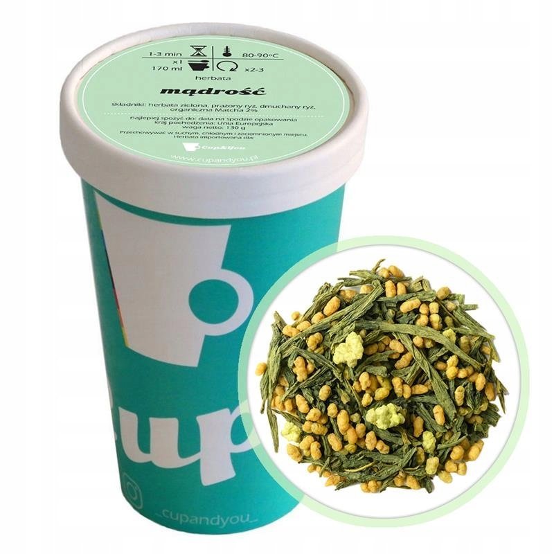 Herbata zielona MĄDROŚĆ dmuchany ryż Matcha premium na prezent 130g premium - herbata liściasta sypana mieszanka napar susz