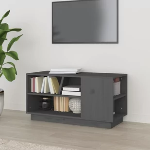 Szafka pod telewizor, szara, 80x35x40,5 cm, lite drewno sosnowe - Szafki RTV - miniaturka - grafika 1