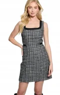 Sukienki - GUESS DAMSKA SUKIENKA PROSTA MINI W KRATĘ Z CZARNĄ LAMÓWKĄ S I1D - miniaturka - grafika 1