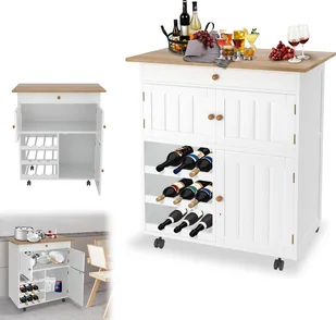 UISEBRT Stylowy wózek kuchenny wykonany z drewna sosnowego z miejscem do przechowywania, półką i kółkami, wózek kuchenny i do serwowania do kuchni i jadalni, 85 cm x 70 cm x 40 cm - Wózki kuchenne - miniaturka - grafika 1