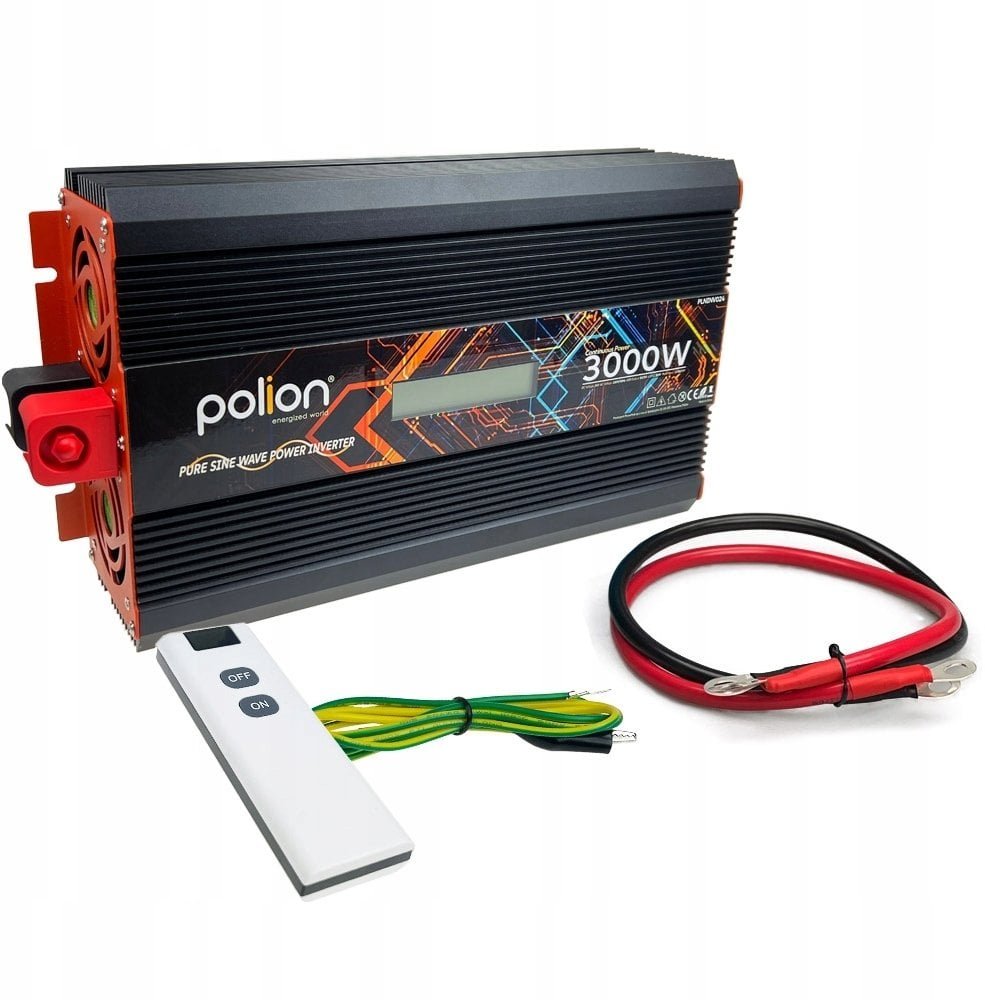 Qoltec Przetwornica samochodowa 24V/230V 3000W czysty sinus, pilot, LCD