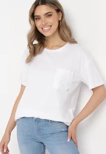 Koszulki i topy damskie - Biały Bawełniany T-shirt o Klasycznym Fasonie z Kieszonką Asettia - grafika 1