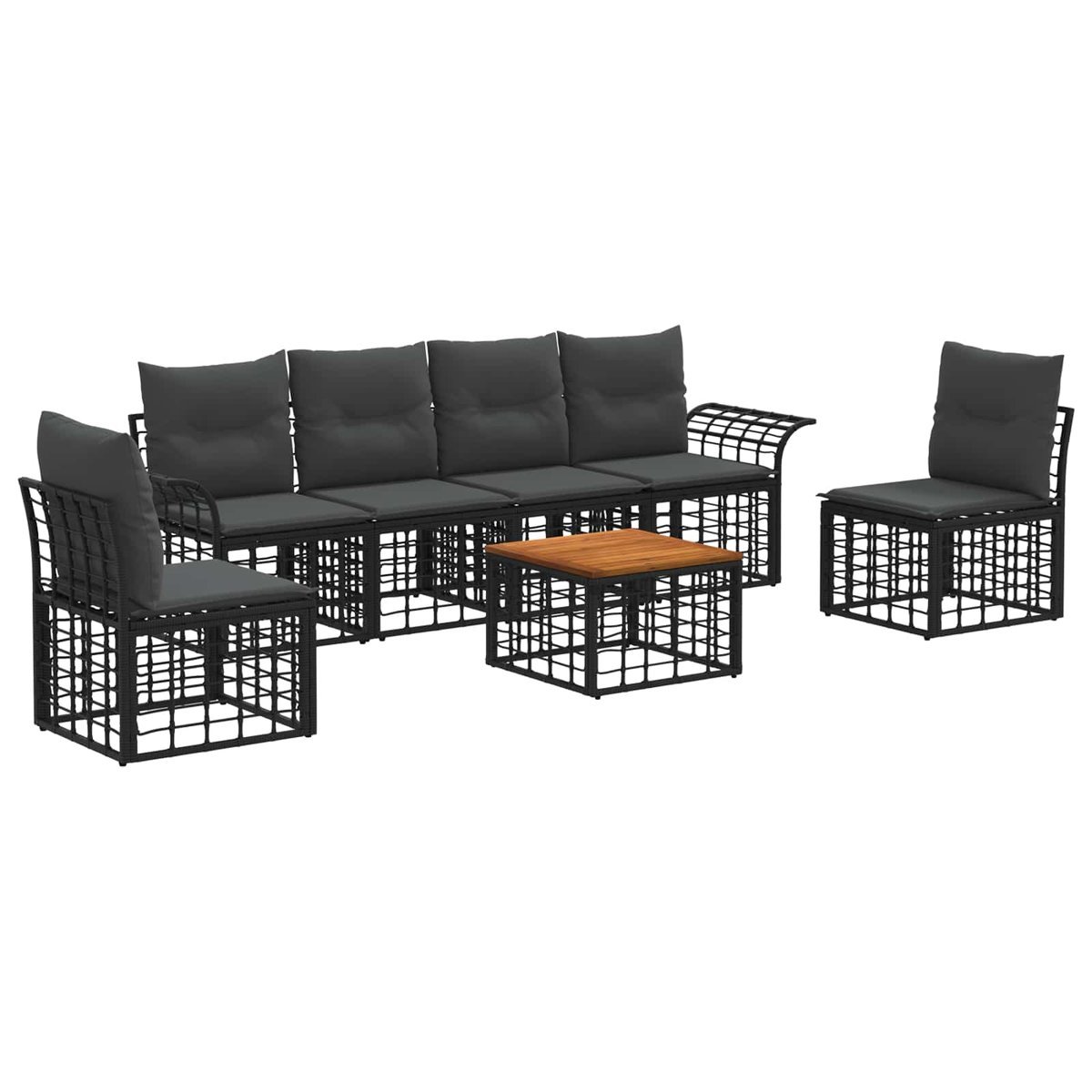 vidaXL Zestaw sof na zewnątrz 7 pcs Czarny i Ciemnoszary Poliester