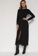 Sukienki - Czarna Sukienka Koszulowa z Wiskozą Guzikami i Paskiem Vetienne - miniaturka - grafika 1