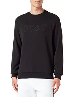 BOSS Męska bluza z okrągłym dekoltem Welogocrew z francuskiej bawełny frotte, z logo, czarny1, 3XL - Bluzy męskie - miniaturka - grafika 1